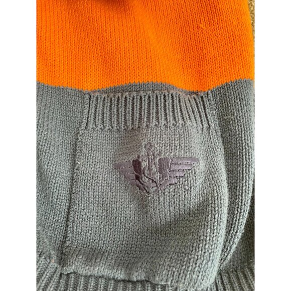 Docker's Womens Striped Chunky Long Cardigan Orange Blue White Sweater Denver Br - Picture 3 of 5